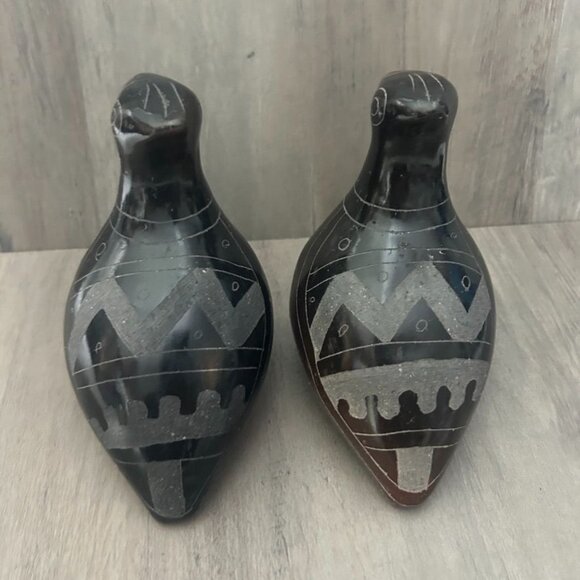 Vintage Handcrafted Tonala Black Pottery Doves Intricate Geometric Designs - Picture 3 of 6